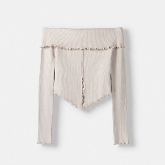 BERSHKA Bardot neck sweater in Stone - Picture 4 of 4